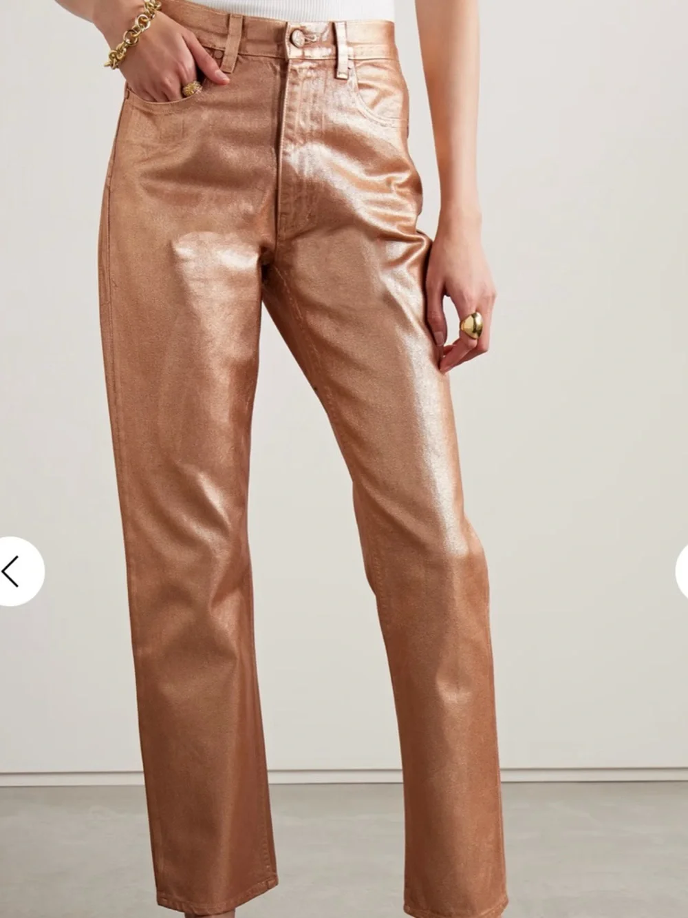 Ulla Johnson Metallic Tan Straight-Leg Jeans - Picture 5 of 9